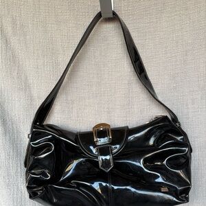 Glossy Black La Bagagerie Shoulder Bag with Buckle